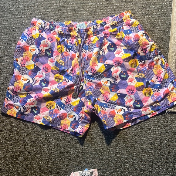 🌴Men’s fun pink and purple flamingo swim trunk L - Picture 1 of 6